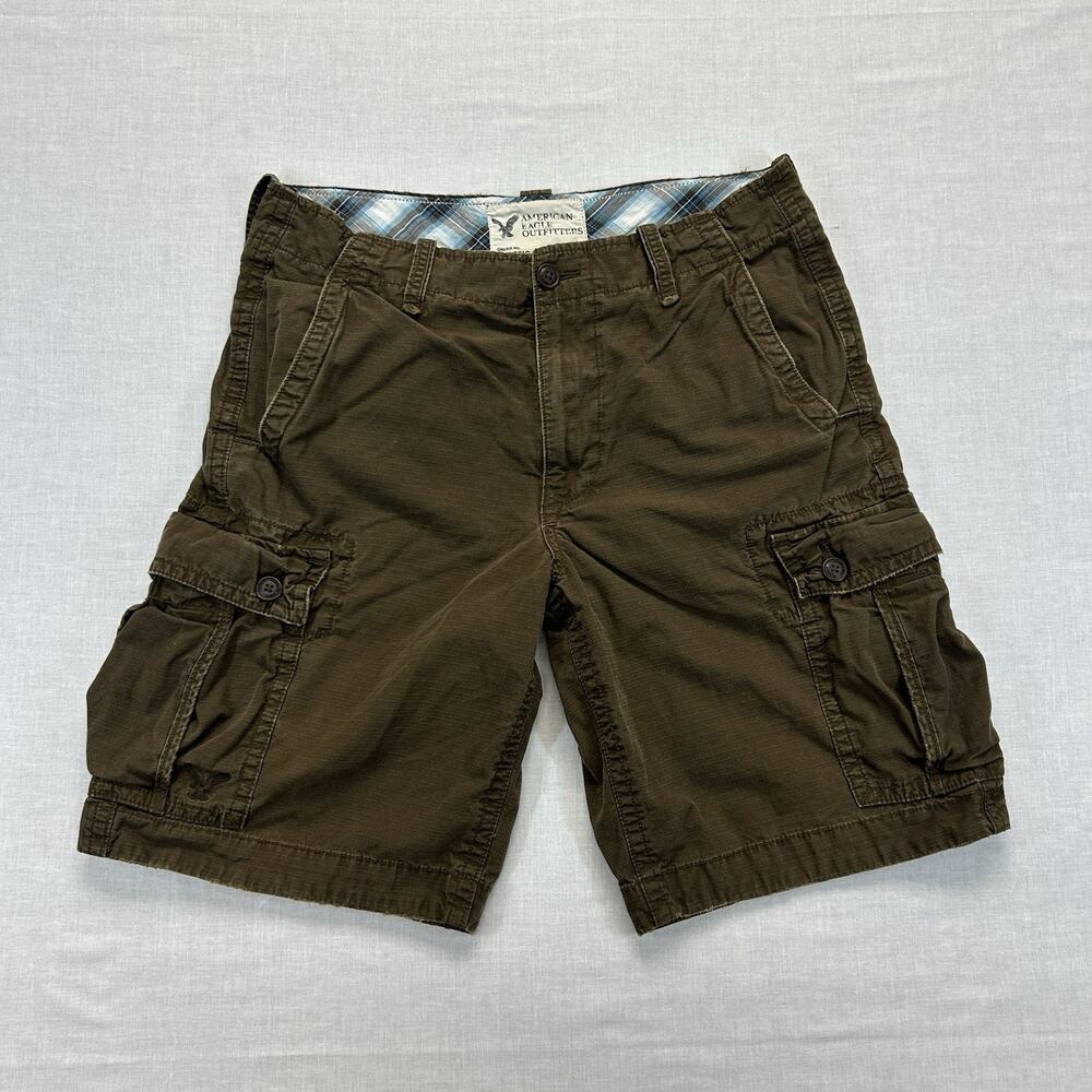 American Eagle Cargo Shorts Men's 34 Khaki Classic Length Y2K 100% Cotton Casual